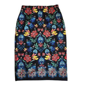 SLINKY BRAND‎ Black Multicolored Floral Pull On Skirt Womens Size M Medium